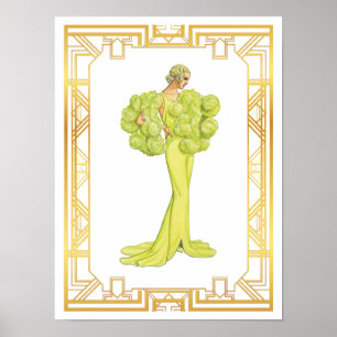 Vintage 1940er Jahre Mode Lime Hollywood Abendklei Poster