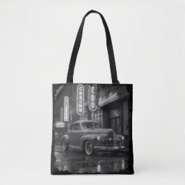 Vintage 1940s Classic Car Under Neon Lights Tasche