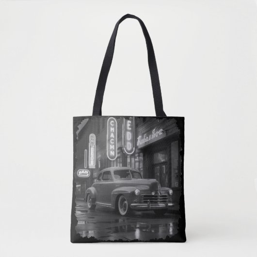 Vintage 1940s Classic Car Under Neon Lights Tasche (Vorderseite)