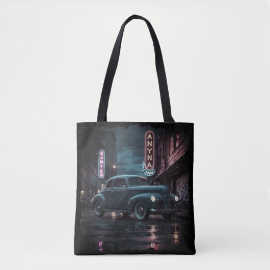 Vintage 1940s Classic Car Under Neon Lights Tasche (Vorderseite)