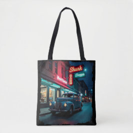 Vintage 1940s Classic Car Under Neon Lights Tasche