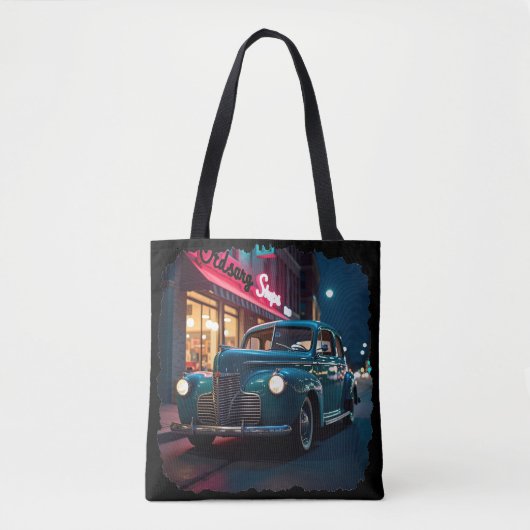 Vintage 1940s Classic Car Under Neon Lights Tasche (Vorderseite)