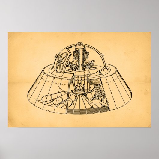 Vintage 1940s Secret Aerospace Craft Cutaway Poster (Vorne)