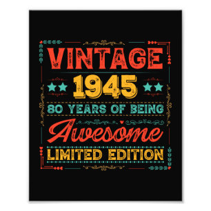 Vintage 1945 Hergestellt in 1945 80. Geburtstag 80 Fotodruck
