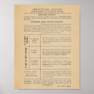 Vintage 1950 Atombomben-Sicherheitsplakat Poster