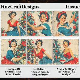 Vintage 1950 Christmas Pin-up Women EA7L Decoupage Seidenpapier