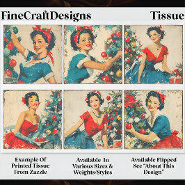 Vintage 1950 Christmas Pin-up Women EA7R Decoupage Seidenpapier