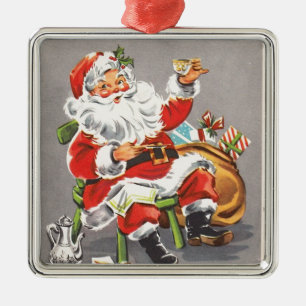 Vintage 1950 Weihnachtsmann Ornament Aus Metall