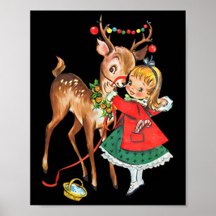 Vintage 1950er Jahre Altmodisches Familienweihnach Poster