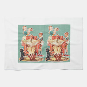 Vintage 1950er Jahre Atomfamilie 50er Retro-Hausfr Geschirrtuch