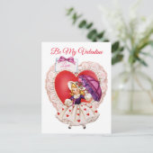 Vintage 1950er Jahre Kleine Girl & Umbrella Valent Postkarte (Stehend Vorderseite)