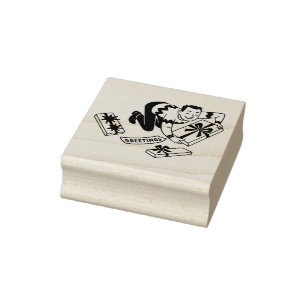 Vintage 1950er Jahre Mann mit Weihnachtsgeschenken Gummistempel