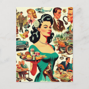 Vintage 1950er Jahre Nahtloses Muster Postkarte