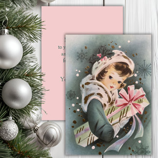 Vintage 1950er Jahre Pink Christmas Girl Custom Ch Feiertagskarte