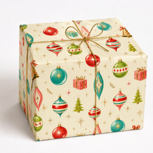Vintage 1950er Retro-bunte Weihnachtsdekorationen Geschenkpapier