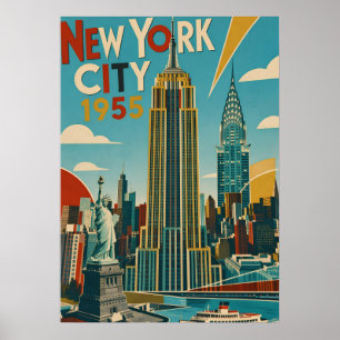 Vintage 1955 New York City Retro-Reiseposter Poster