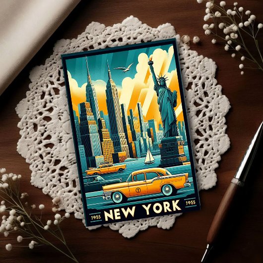 Vintage 1955 New York City Skyline Postkarte