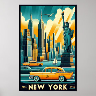 Vintage 1955 New Yorker Stadtansicht Poster