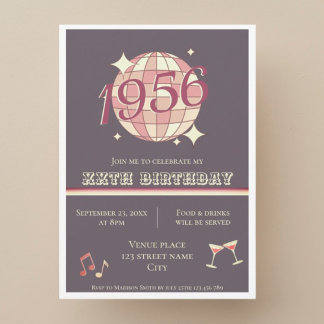 Vintage 1956 70th birthday purple retro Invitation Einladung