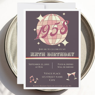 Vintage 1958 66. Geburtstag Retro-Lila-Einladung Einladung