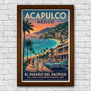 Vintage 1960er Jahre Acapulco, Mexiko Reiseplakat Poster