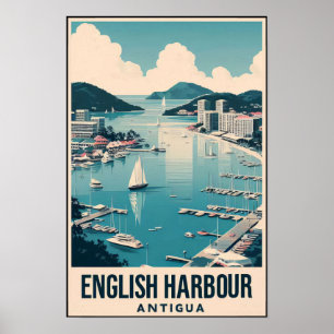 Vintage 1960er Jahre Antigua English Harbor Reise Poster