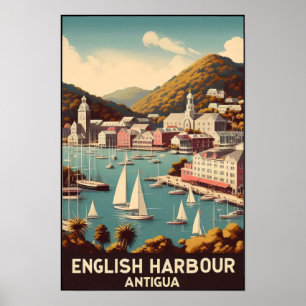 Vintage 1960er Jahre Antigua English Harbor Reise Poster