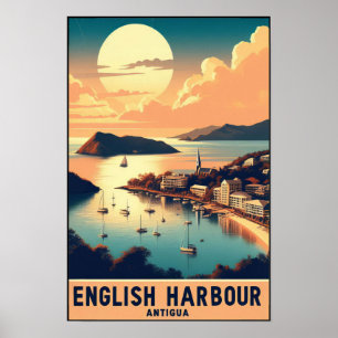 Vintage 1960er Jahre Antigua English Harbor Reise Poster