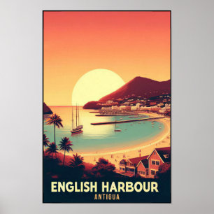 Vintage 1960er Jahre Antigua English Harbor Reise Poster
