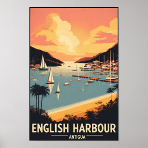 Vintage 1960er Jahre Antigua English Harbor Reise Poster
