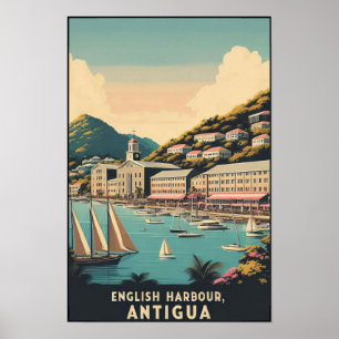 Vintage 1960er Jahre Antigua English Harbor Reise Poster