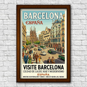 Vintage 1960er Jahre Barcelona, Spanien Reiseplaka Poster