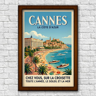 Vintage 1960er Jahre Cannes, Frankreich Reiseplaka Poster