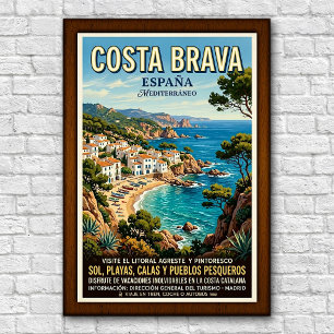 Vintage 1960er Jahre Costa Brava, Spanien Reisepla Poster