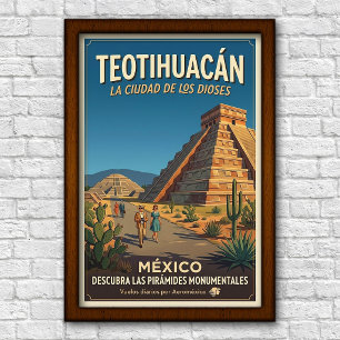 Vintage 1960er Jahre Teotihuacán, Mexiko Reiseplak Poster