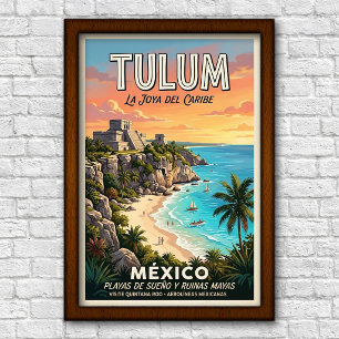 Vintage 1960er Jahre Tulum, Mexiko Reiseplakat Poster