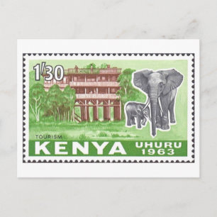 Vintage-1960er-Kenia-Elefantenstempel Postkarte