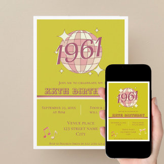 Vintage 1961 65th birthday teal blue ret Invitatio Einladung