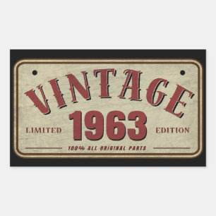Vintage 1963 Limitierte Auflage Originalteile Rechteckiger Aufkleber