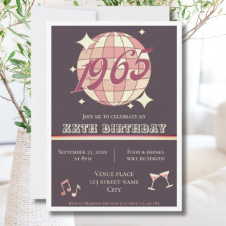 Vintage 1965 60. Geburtstag Retro-Lila-Einladung Einladung