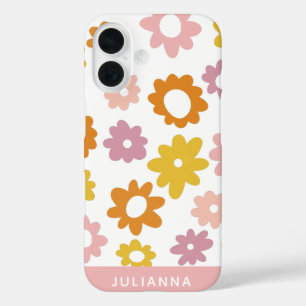 Vintage 1970er Jahre Blumenmuster Rosa Personalisi iPhone 16 Hülle