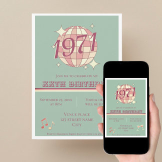 Vintage 1971 55th birthday teal blue ret Invitatio Einladung