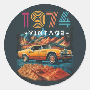 Vintage 1974 cooles Auto Runder Aufkleber