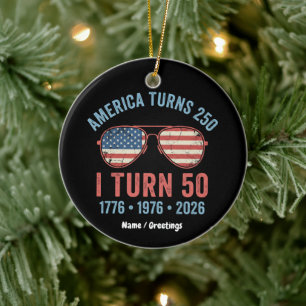 Vintage 1976 Amerika wird 250 Ich werde 50 Patriot Keramik Ornament