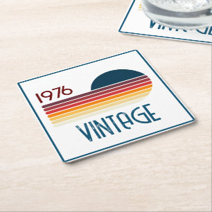 Vintage 1976 Retro Streifen Sonne 50. Geburtstag Rechteckiger Pappuntersetzer