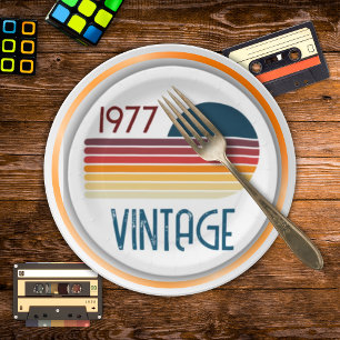Vintage 1977 Retro-Streifen-Sonne 50. Geburtstag Pappteller