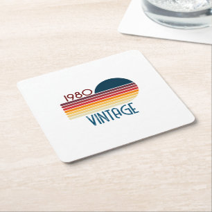 Vintage 1980 Retro-Streifen-Sonne Rechteckiger Pappuntersetzer