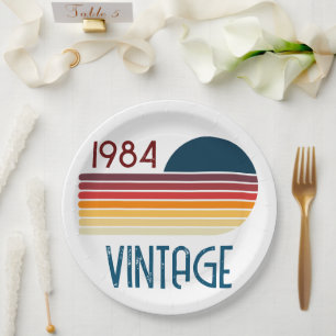 Vintage 1984 Retro-Streifen-Sonne 40. Geburtstag Pappteller