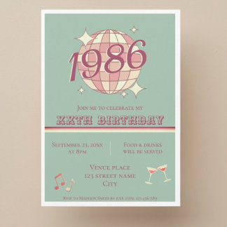 Vintage 1986 40th birthday teal blue ret Invitatio Einladung