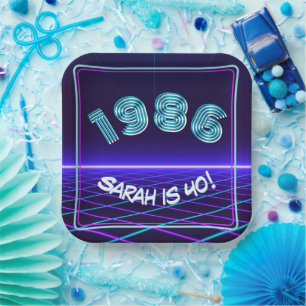 Vintage 1986 Retro & Laser 40. Geburtstag Papier Pappteller
